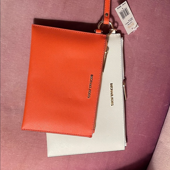 Michael Kors Handbags - Michael Kors Vibrant Orange and White Clutch Duo NWT estate sale